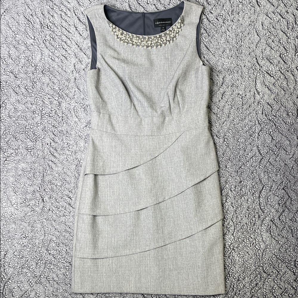 Connected Apparel Gray Mini Dress with Pearl Detail